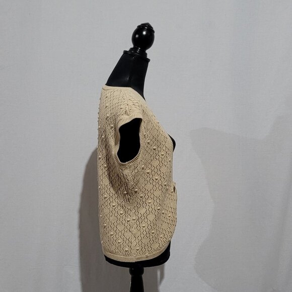 Ann Taylor LOFT crochet sweater vest open cardigan beige popcorn knit neutral - Picture 6 of 12